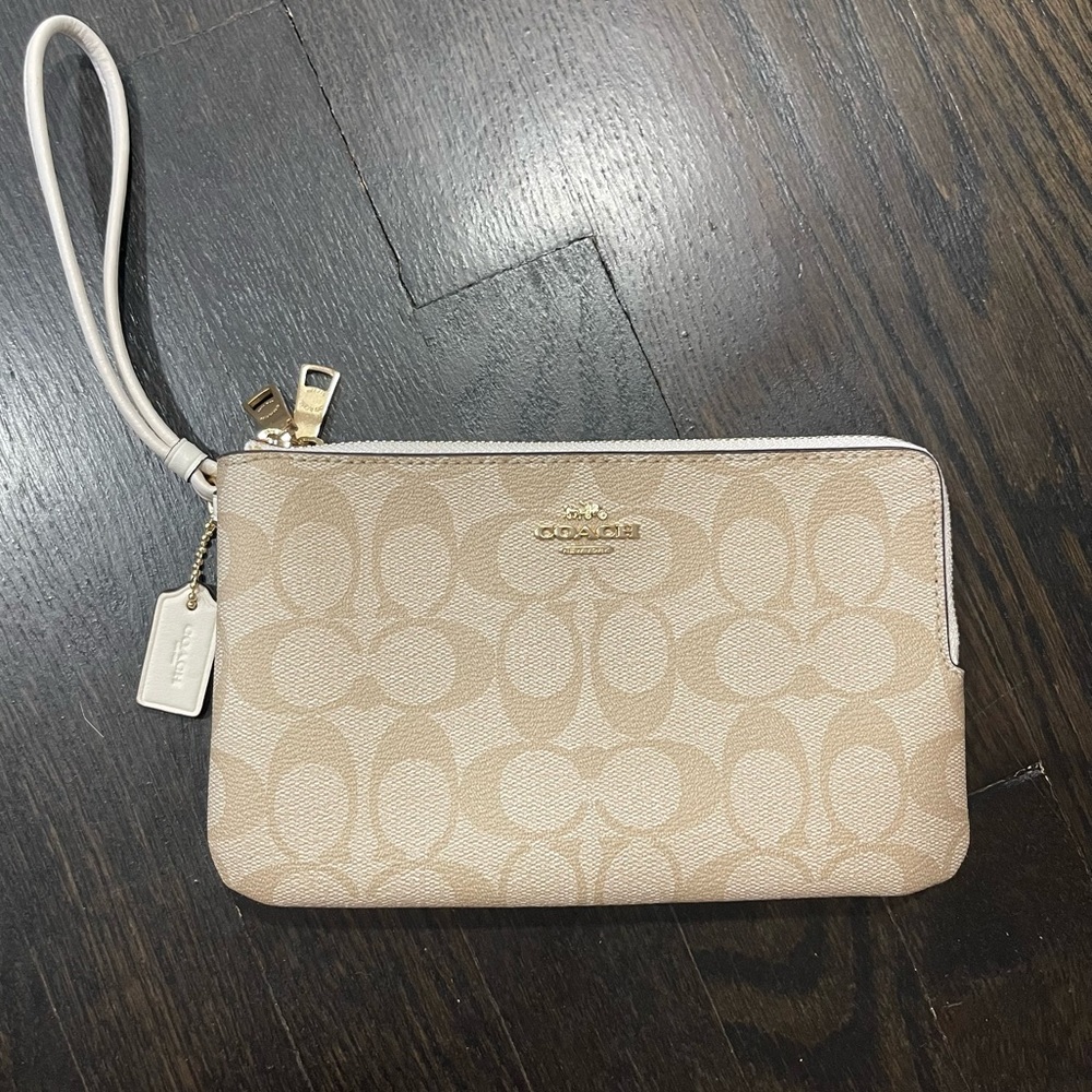 Coach Double Corner Zip Wristlet Wallet In Signature Canvas